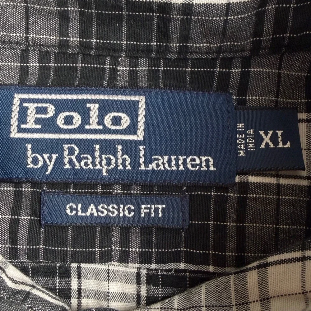 Polo Ralph Lauren Button Down Men XL Black White‎ Plaid Classic Fit Cotton Shirt